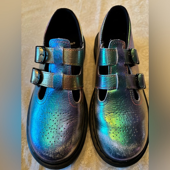 Dr. Martens Iridescent Rainbow Crinkle Leather Mary Jane Shoes. - Picture 7 of 10